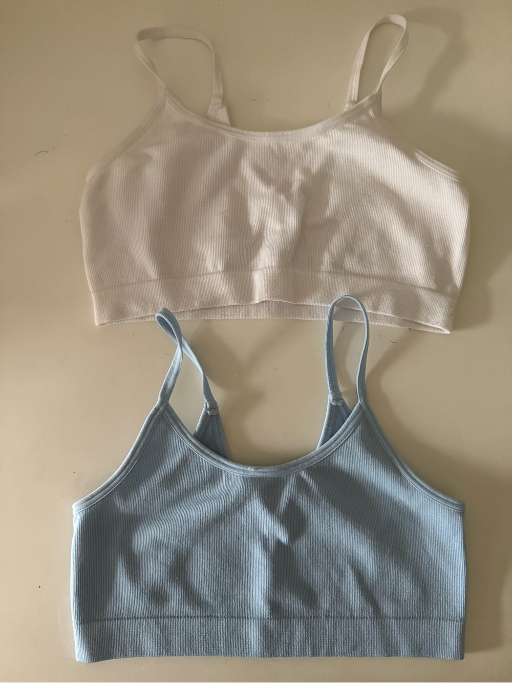 Ribbed Spaghetti Strap Bralette — White & Light Blue (Set of 2)